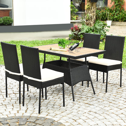 Costway 5 Pieces Rattan Dining Set with Wood Table & 4 Chairs for Outdoor