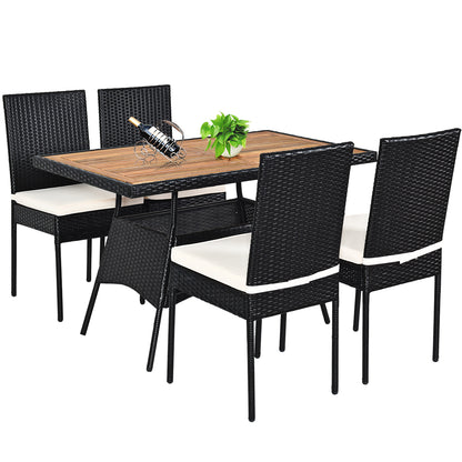 Costway 5 Pieces Rattan Dining Set with Wood Table & 4 Chairs for Outdoor