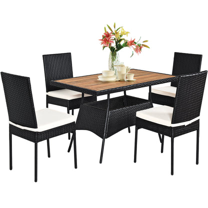Costway 5 Pieces Rattan Dining Set with Wood Table & 4 Chairs for Outdoor