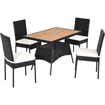Costway 5 Pieces Rattan Dining Set with Wood Table & 4 Chairs for Outdoor