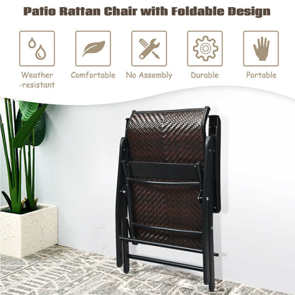 Triangular steel frames support up to 120 kilograms for each folding rattan chair