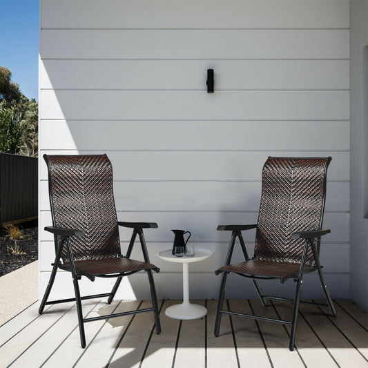 Costway 2 Piece Outdoor Patio Rattan Folding Chair with Adjustable High Backrest for Garden Balcony