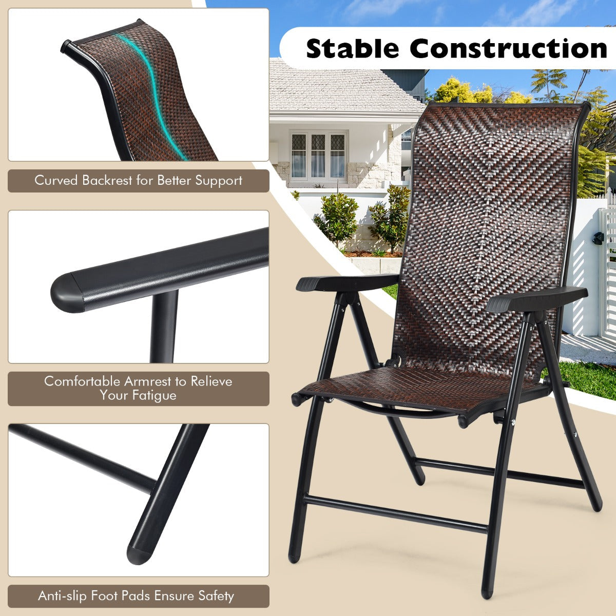 Breathable one-piece rattan surfaces help keep seating comfortable in warm weather