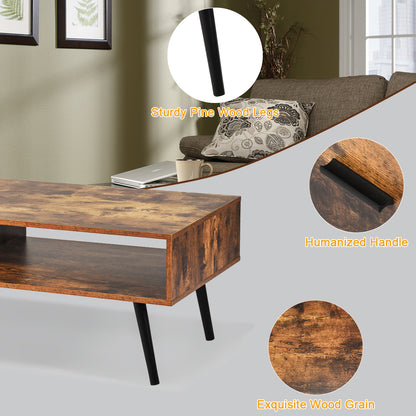 Mid-Century Modern Coffee Table with 1 Drawer & Storage Shelf