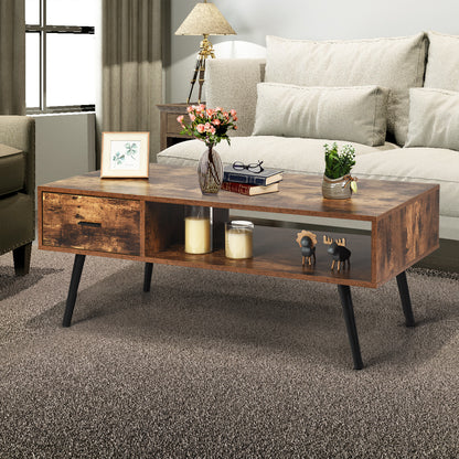Mid-Century Modern Coffee Table with 1 Drawer & Storage Shelf
