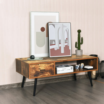 Mid-Century Modern Coffee Table with 1 Drawer & Storage Shelf