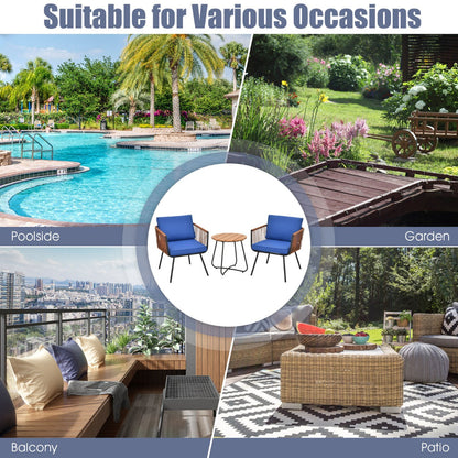 Easy-to-assemble outdoor rattan set combines durable construction with comfortable cushioned seating