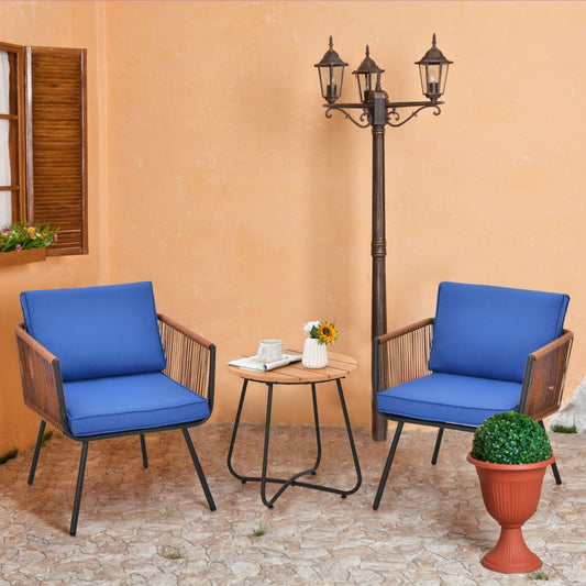 Costway 3 Pieces Patio Wicker Conversation Chair Set with Coffee Table & Cushions