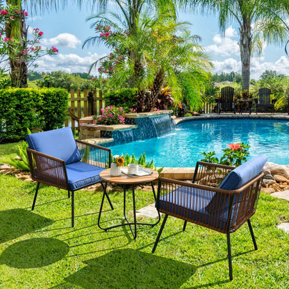 Modern patio chair and table set works well in gardens, balconies, porches, and poolside areas