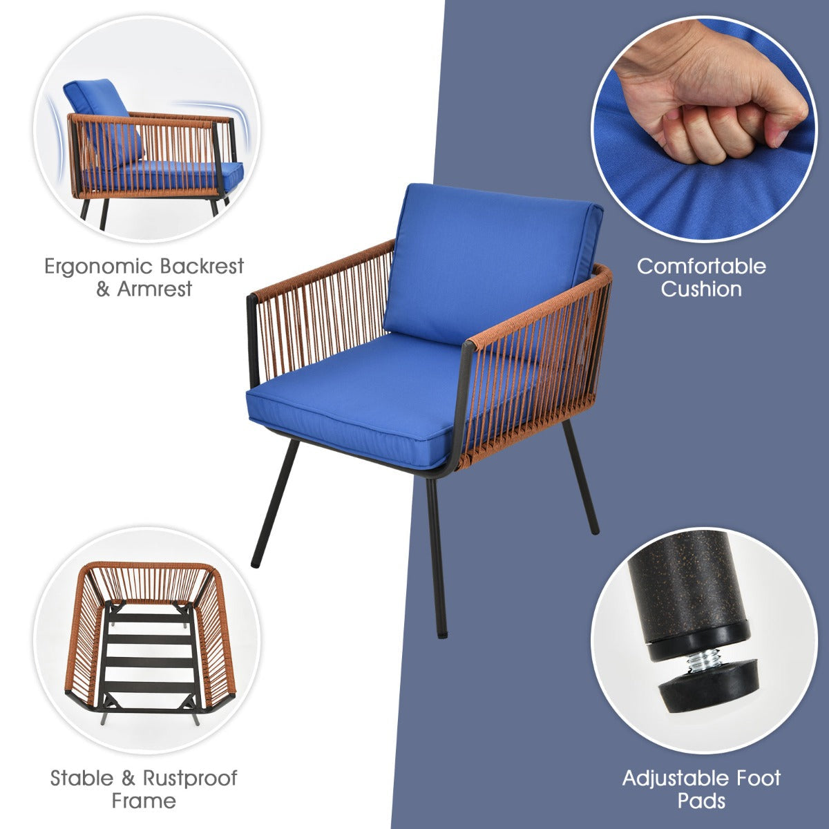 Removable zippered cushion covers make cleaning and replacing the patio cushions convenient