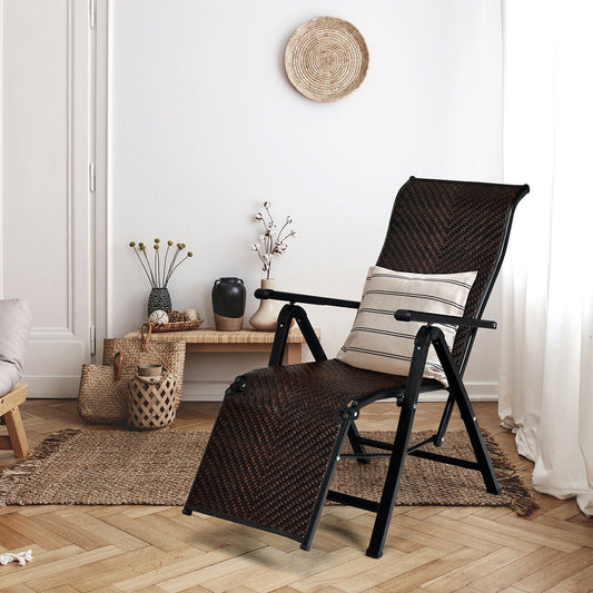 Costway 2PCS Folding Reclining Rattan Chair with Adjustable Position for Garden