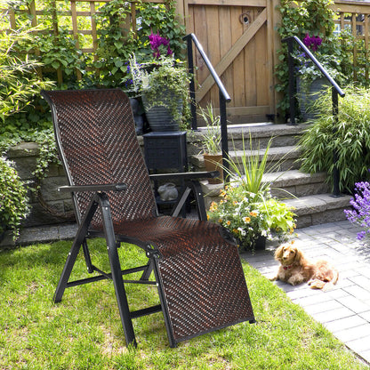 Breathable rattan surfaces keep the reclining chairs comfortable during warm weather