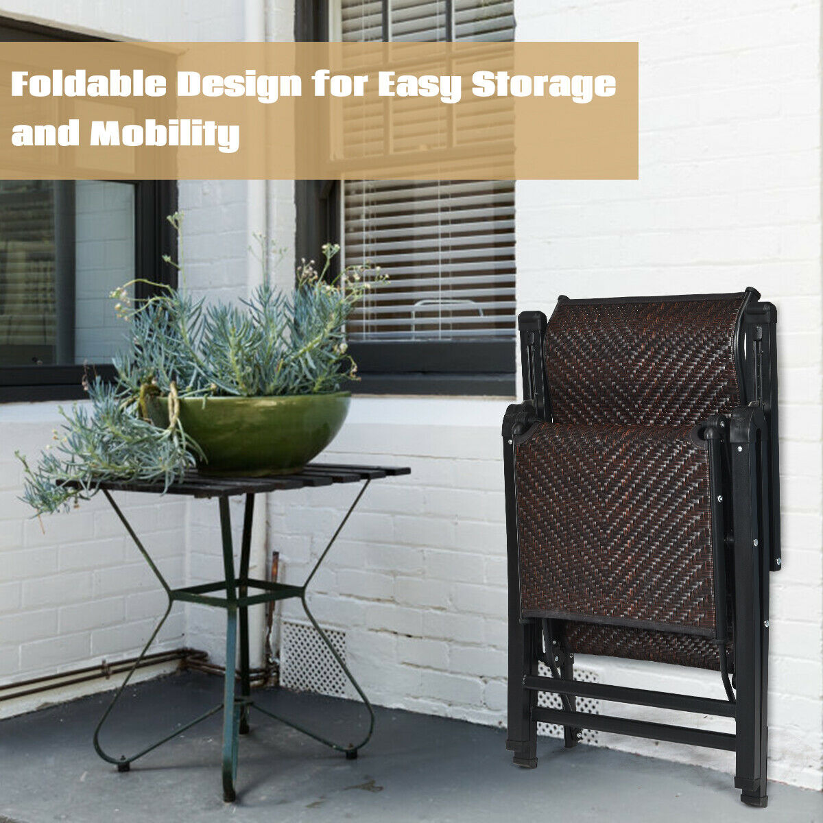 Two brown lounge chairs combine a classic appearance with versatile indoor outdoor use