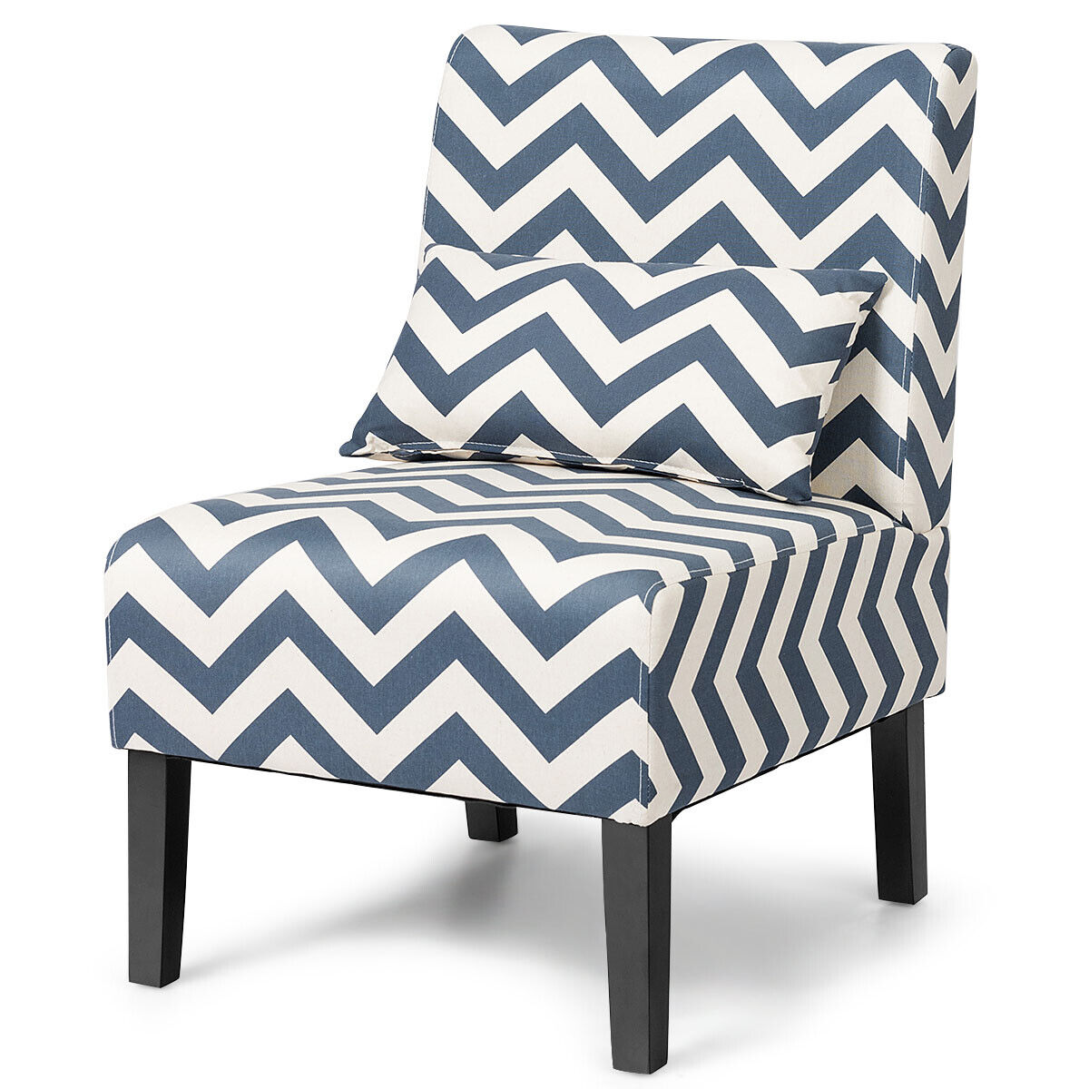 Costway Upholstered Linen Fabric Armless Accent Chair with Pillow for Home Office-Blue