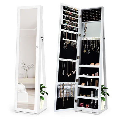 Free Standing Jewelry Armoire with Full Length Mirror for Bedroom-White