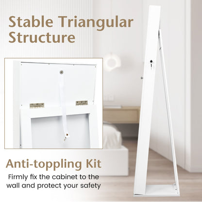 Free Standing Jewelry Armoire with Full Length Mirror for Bedroom-White