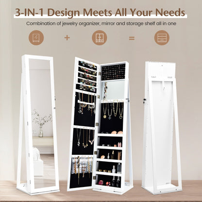 Free Standing Jewelry Armoire with Full Length Mirror for Bedroom-White
