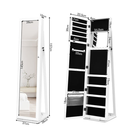 Free Standing Jewelry Armoire with Full Length Mirror for Bedroom-White