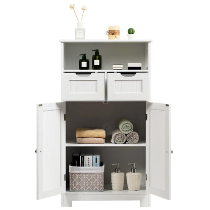 Bathroom Floor Cabinet with Open Shelf &amp; 2 Drawers-White