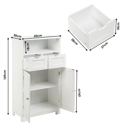 Bathroom Floor Cabinet with Open Shelf &amp; 2 Drawers-White