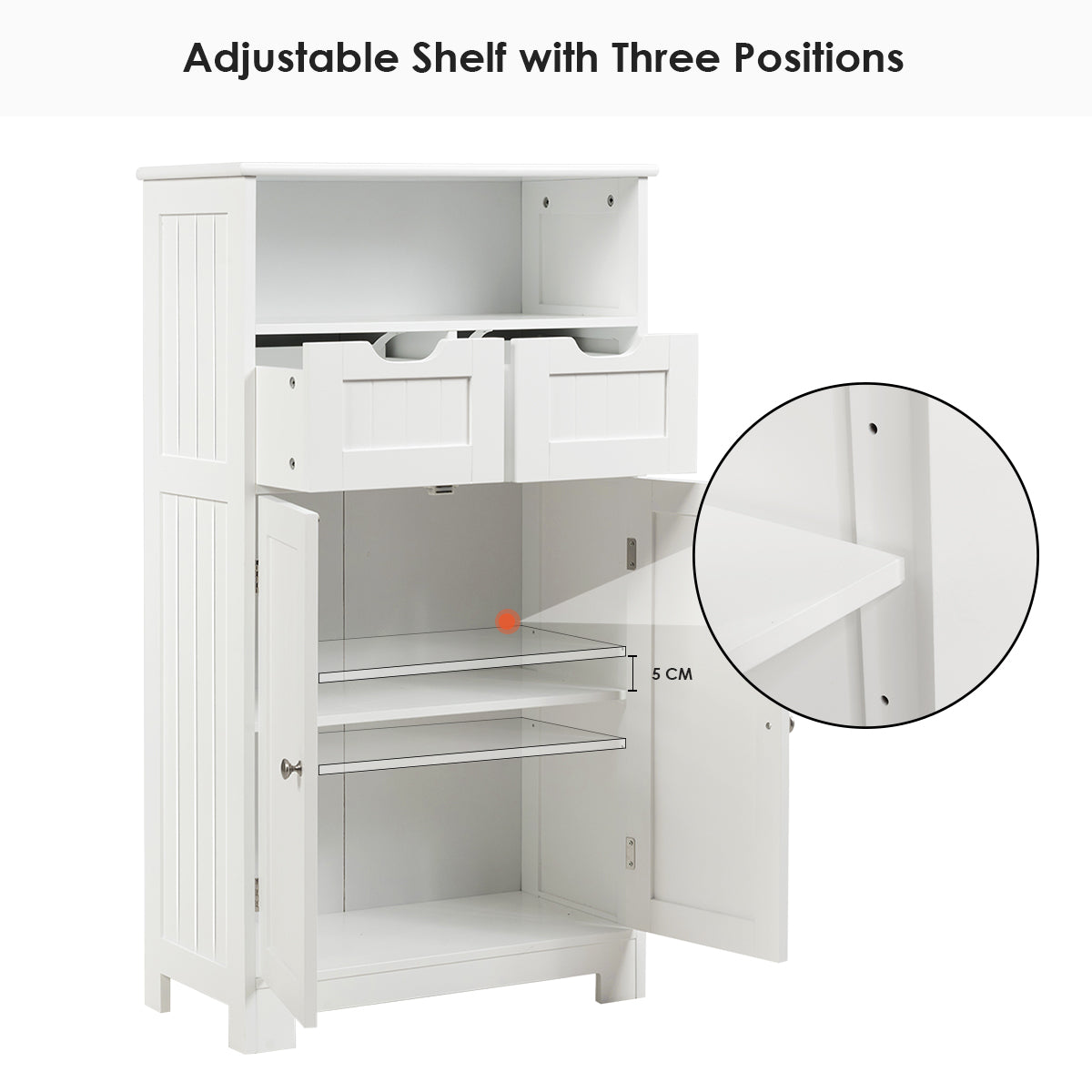 Bathroom Floor Cabinet with Open Shelf &amp; 2 Drawers-White