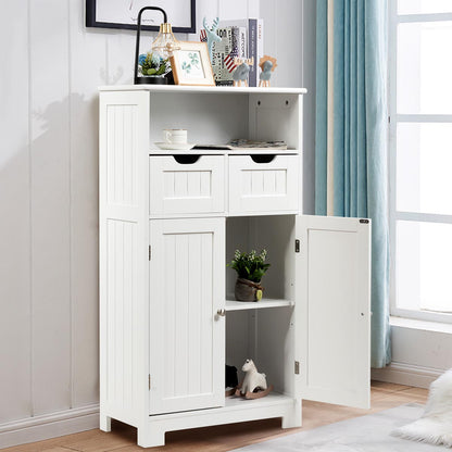 Bathroom Floor Cabinet with Open Shelf &amp; 2 Drawers-White