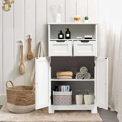 Bathroom Floor Cabinet with Open Shelf &amp; 2 Drawers-White