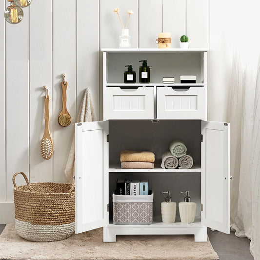 Bathroom Floor Cabinet with Open Shelf &amp; 2 Drawers-White