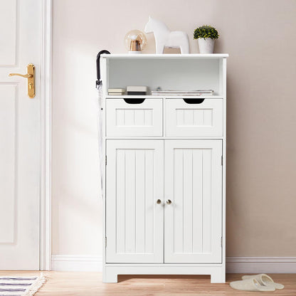 Bathroom Floor Cabinet with Open Shelf &amp; 2 Drawers-White