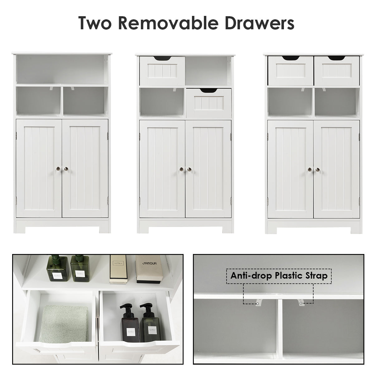 Bathroom Floor Cabinet with Open Shelf &amp; 2 Drawers-White