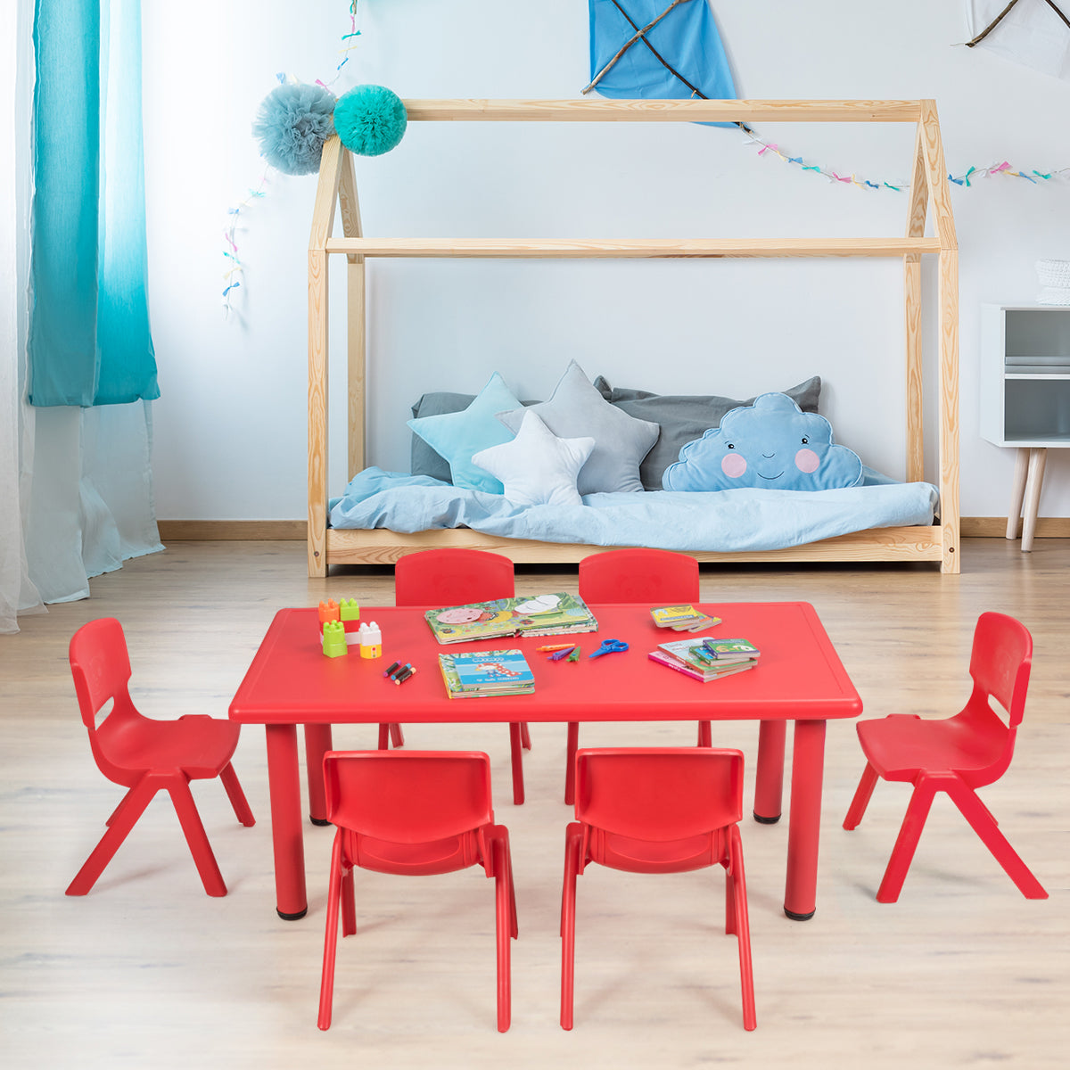 Kids Table and 6 Chairs Set for Preschools & Home