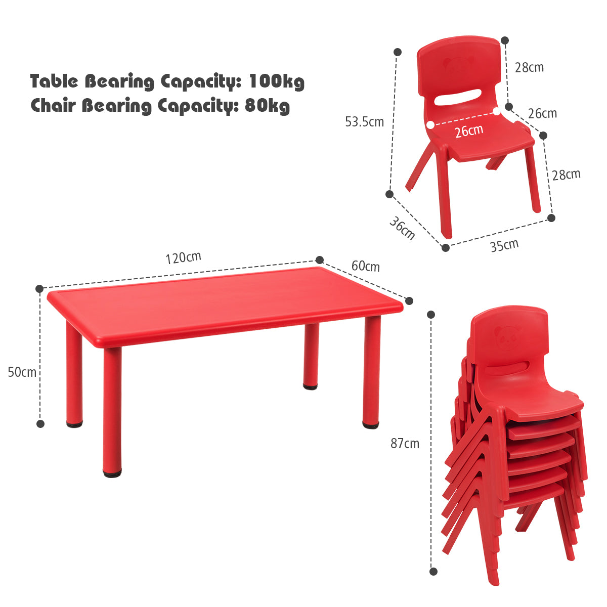 Kids Table and 6 Chairs Set for Preschools & Home