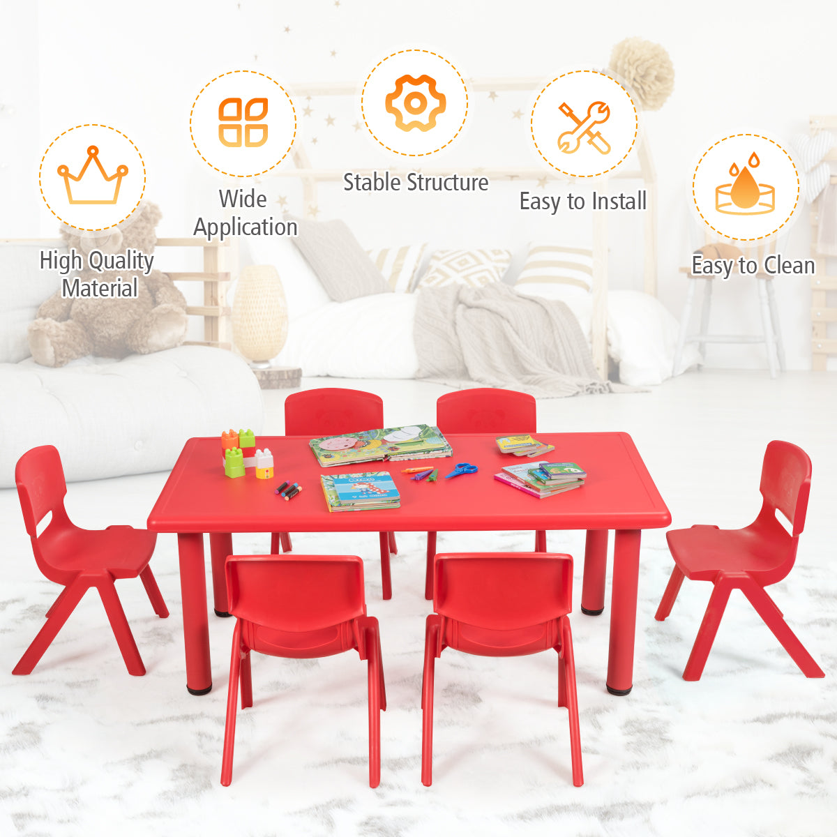 Kids Table and 6 Chairs Set for Preschools & Home