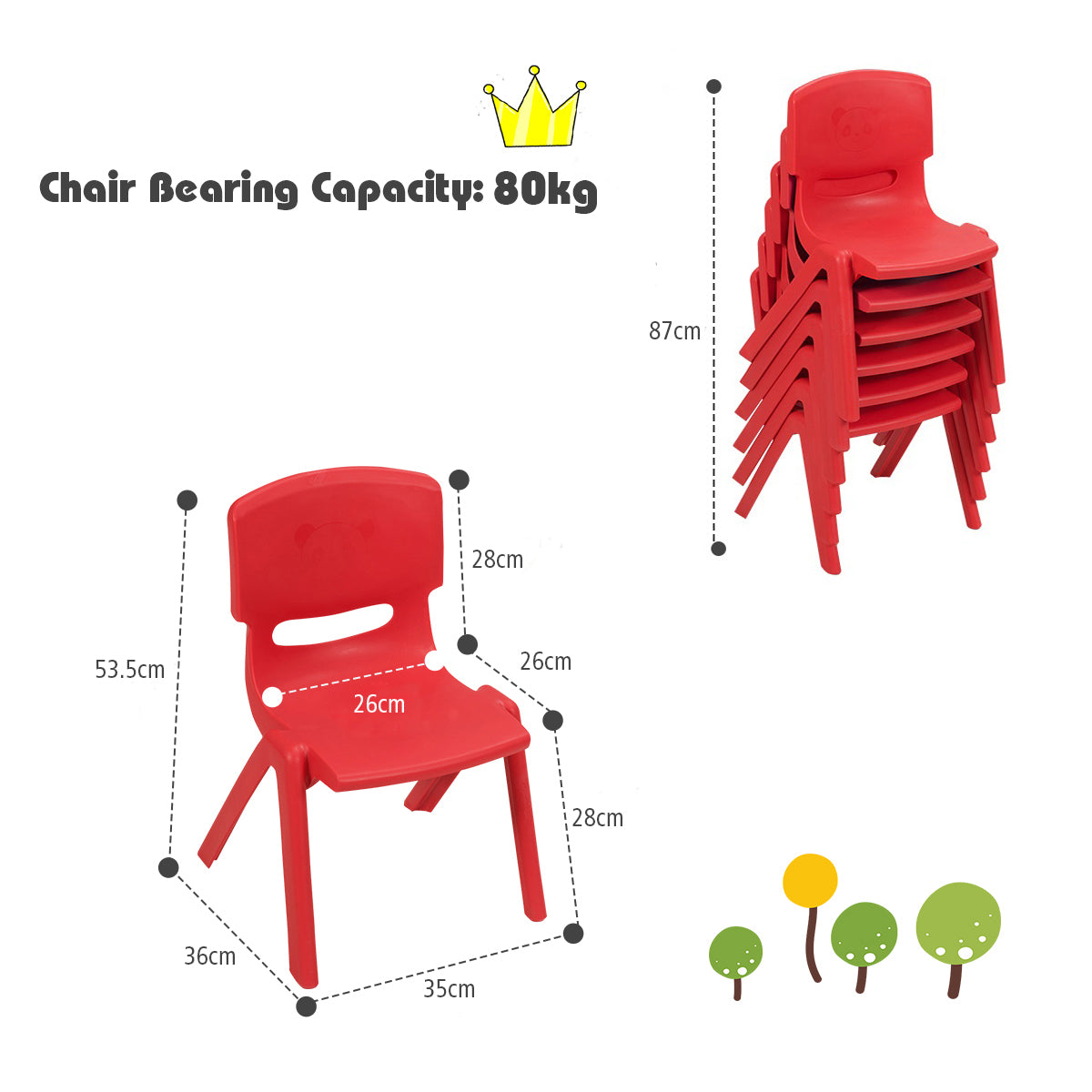 Children's table and six-chair set with spacious HDPE tabletop for classrooms and home use