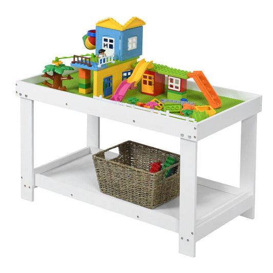 Natural pine activity table is finished with child-friendly paint and designed for children over three