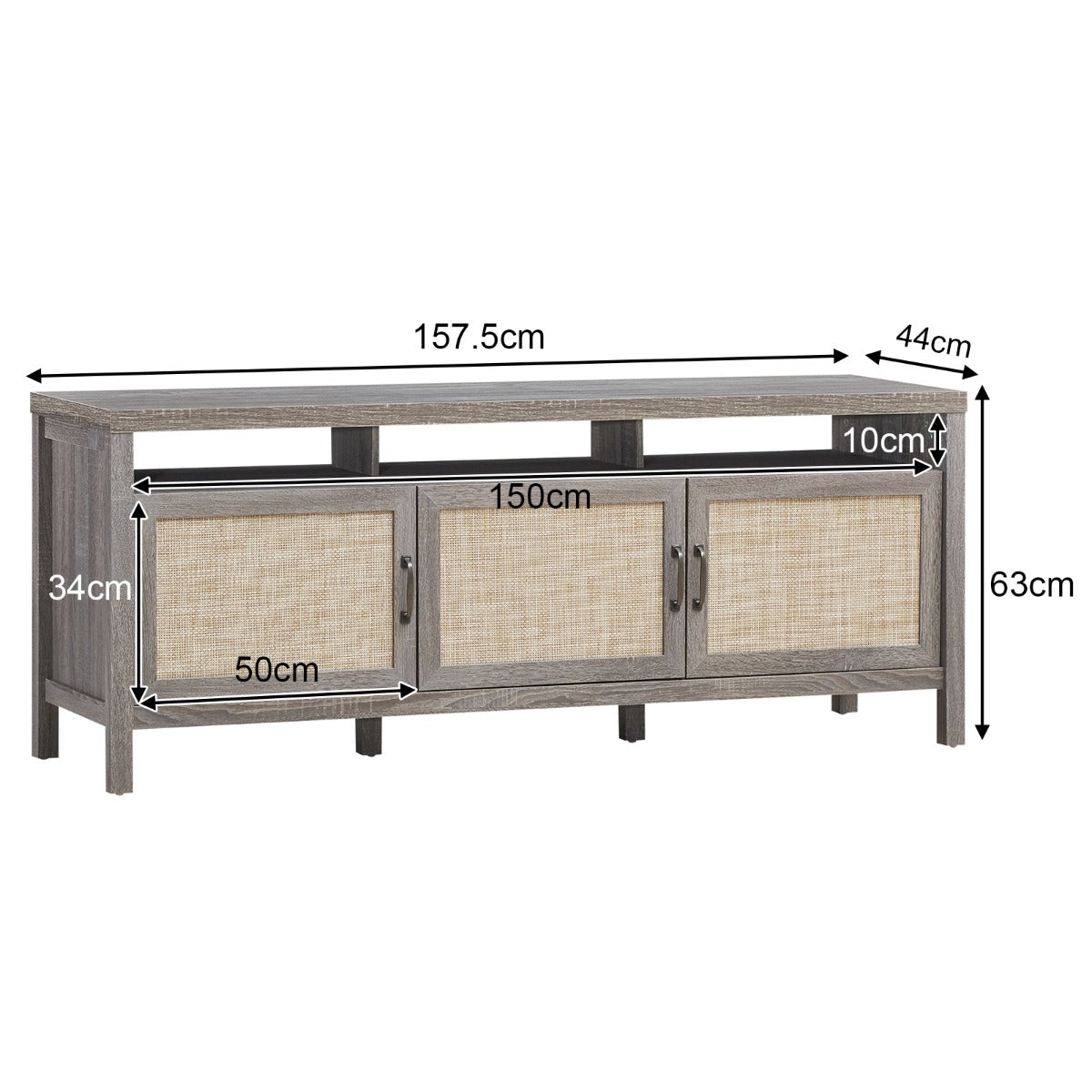 Rattan TV Stand with 3 Rattan Doors for Living Room