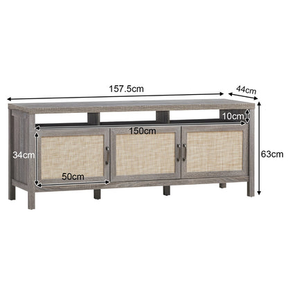 Rattan TV Stand with 3 Rattan Doors for Living Room