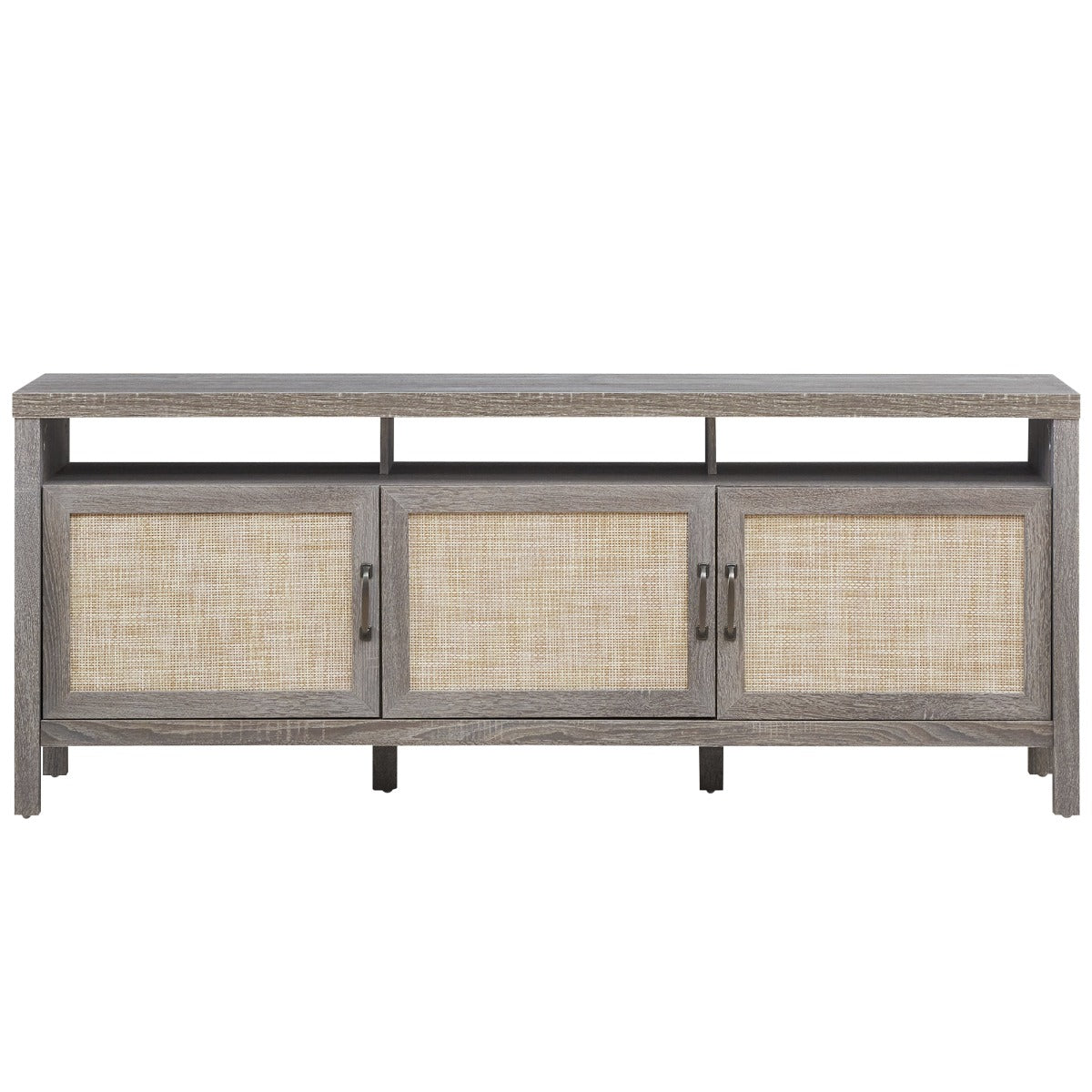 Rattan TV Stand with 3 Rattan Doors for Living Room