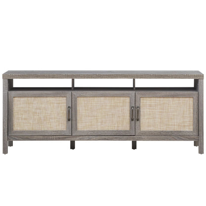 Rattan TV Stand with 3 Rattan Doors for Living Room