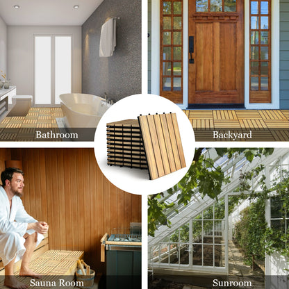 30*30cm 10-Pack Acacia Wood Flooring Deck Tiles for Indoor & Outdoor