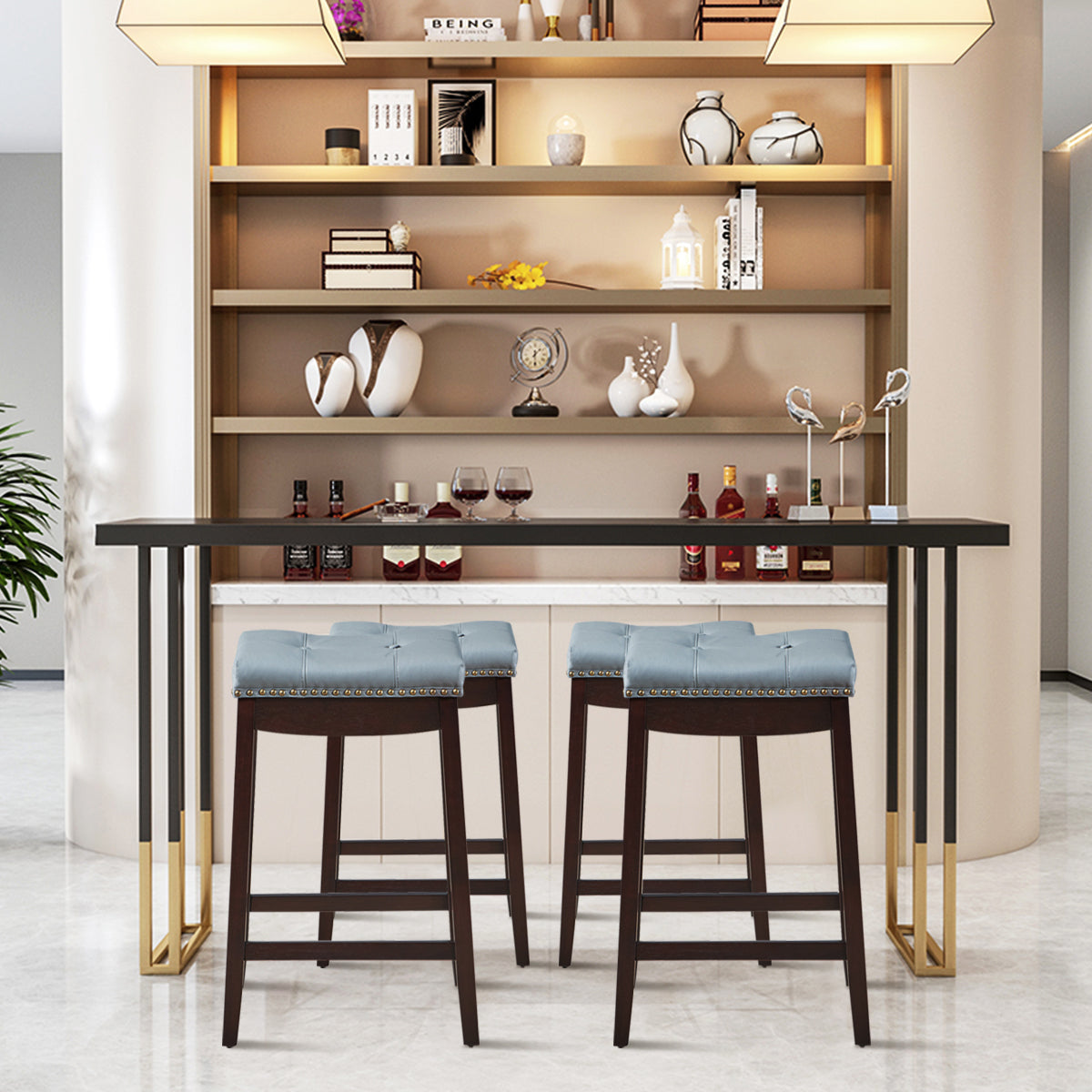 Backless Nailhead Bar Stool with Counter Height for Dining Room-Coffee