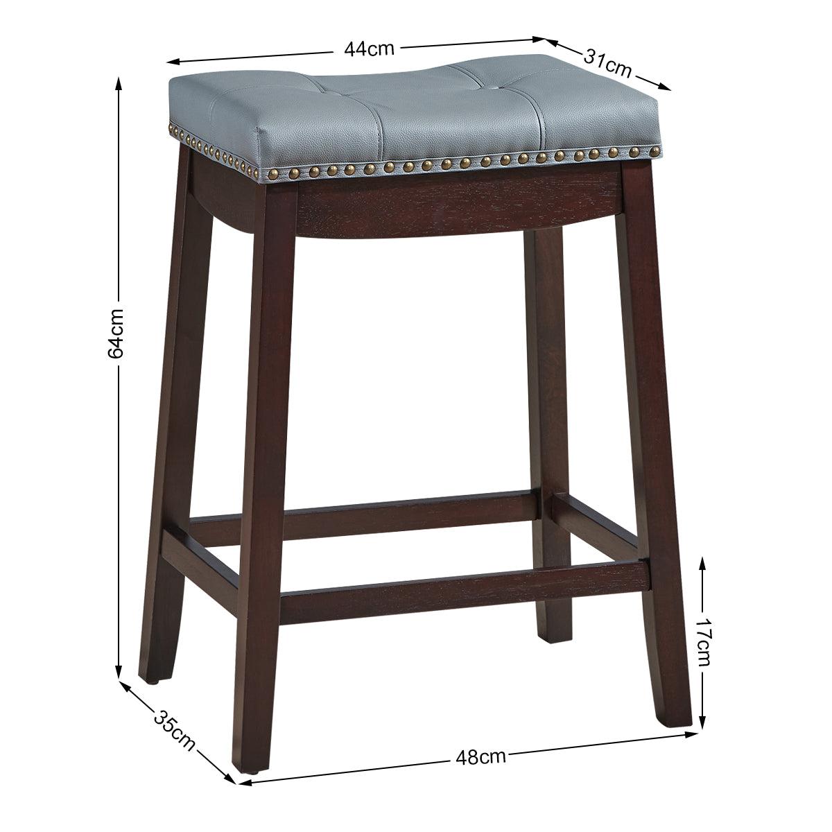 Backless Nailhead Bar Stool with Counter Height for Dining Room-Coffee
