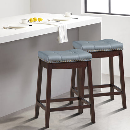 Backless Nailhead Bar Stool with Counter Height for Dining Room-Coffee