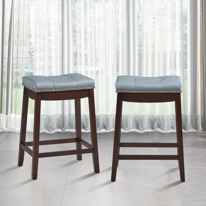 Backless Nailhead Bar Stool with Counter Height for Dining Room-Coffee