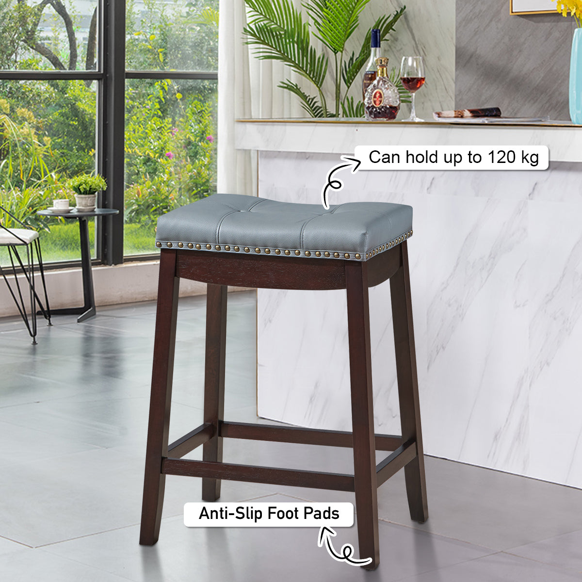 Backless Nailhead Bar Stool with Counter Height for Dining Room-Coffee