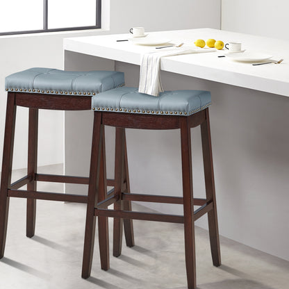 Backless Nailhead Bar Stool with Natural Rubber Wood Legs for Dining Room-Coffee
