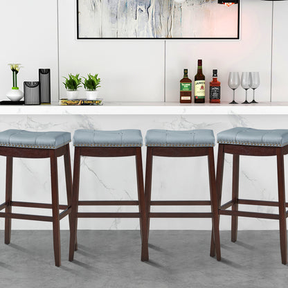 Backless Nailhead Bar Stool with Natural Rubber Wood Legs for Dining Room-Coffee