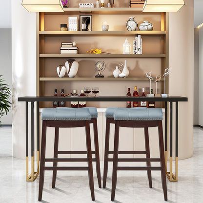Backless Nailhead Bar Stool with Natural Rubber Wood Legs for Dining Room-Coffee