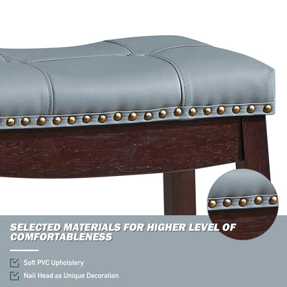 Backless Nailhead Bar Stool with Natural Rubber Wood Legs for Dining Room-Coffee