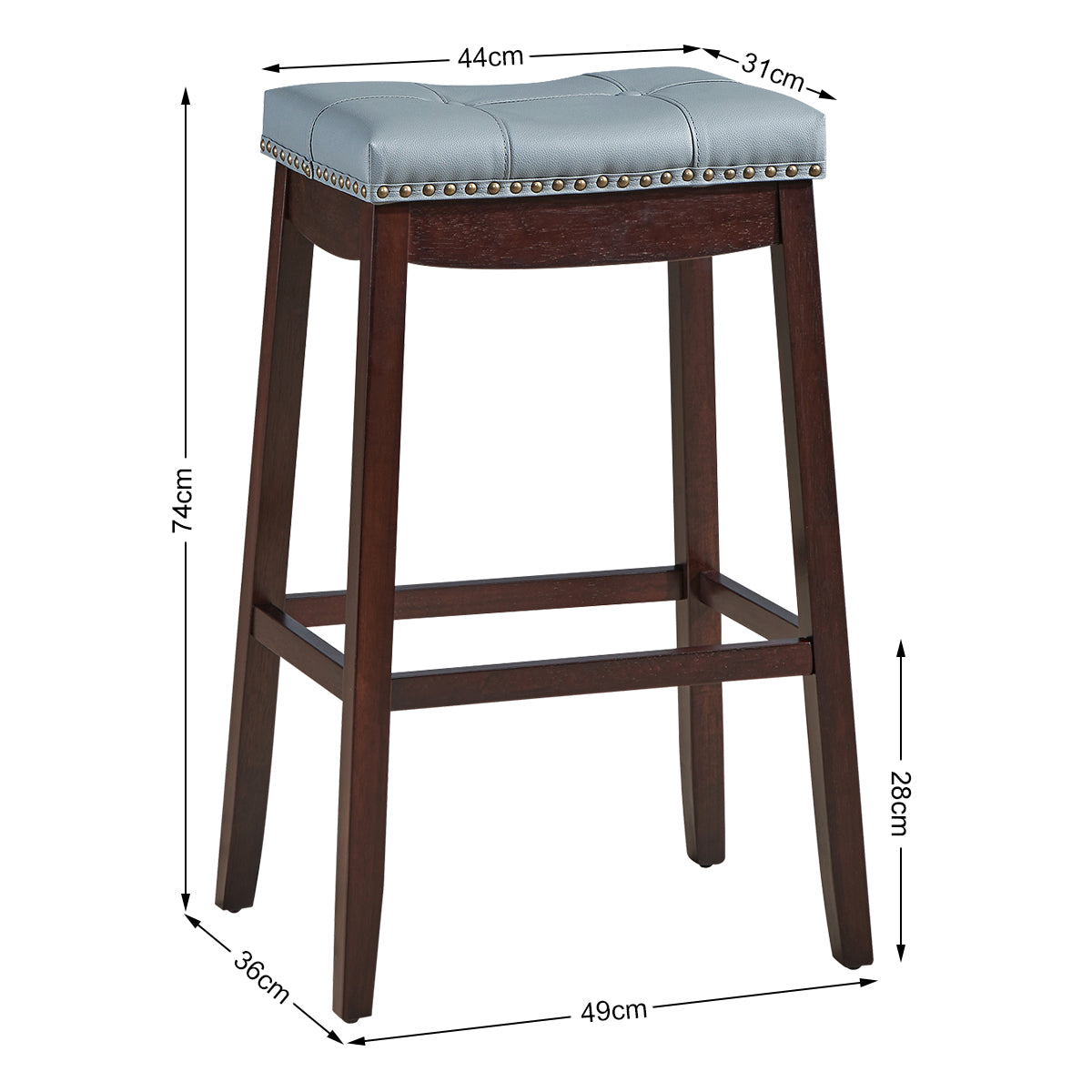 Backless Nailhead Bar Stool with Natural Rubber Wood Legs for Dining Room-Coffee